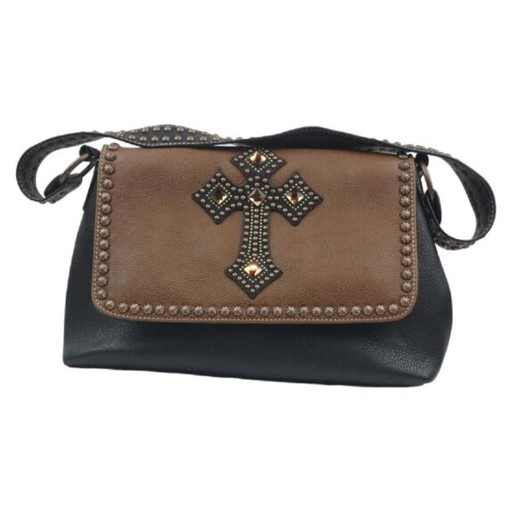 Blazin Roxx Faux Leather Large Rhinestone Cross Handbag Over Shoulder Purse - Picture 3 of 7